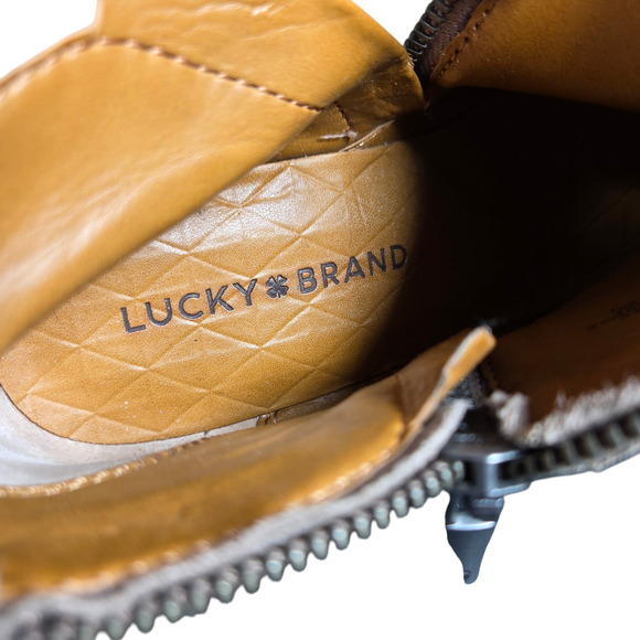 Lucky Brand Bartalino Booties Womens 7 Tan Suede Leather Ankle Boots Zipper Boho - Picture 12 of 12